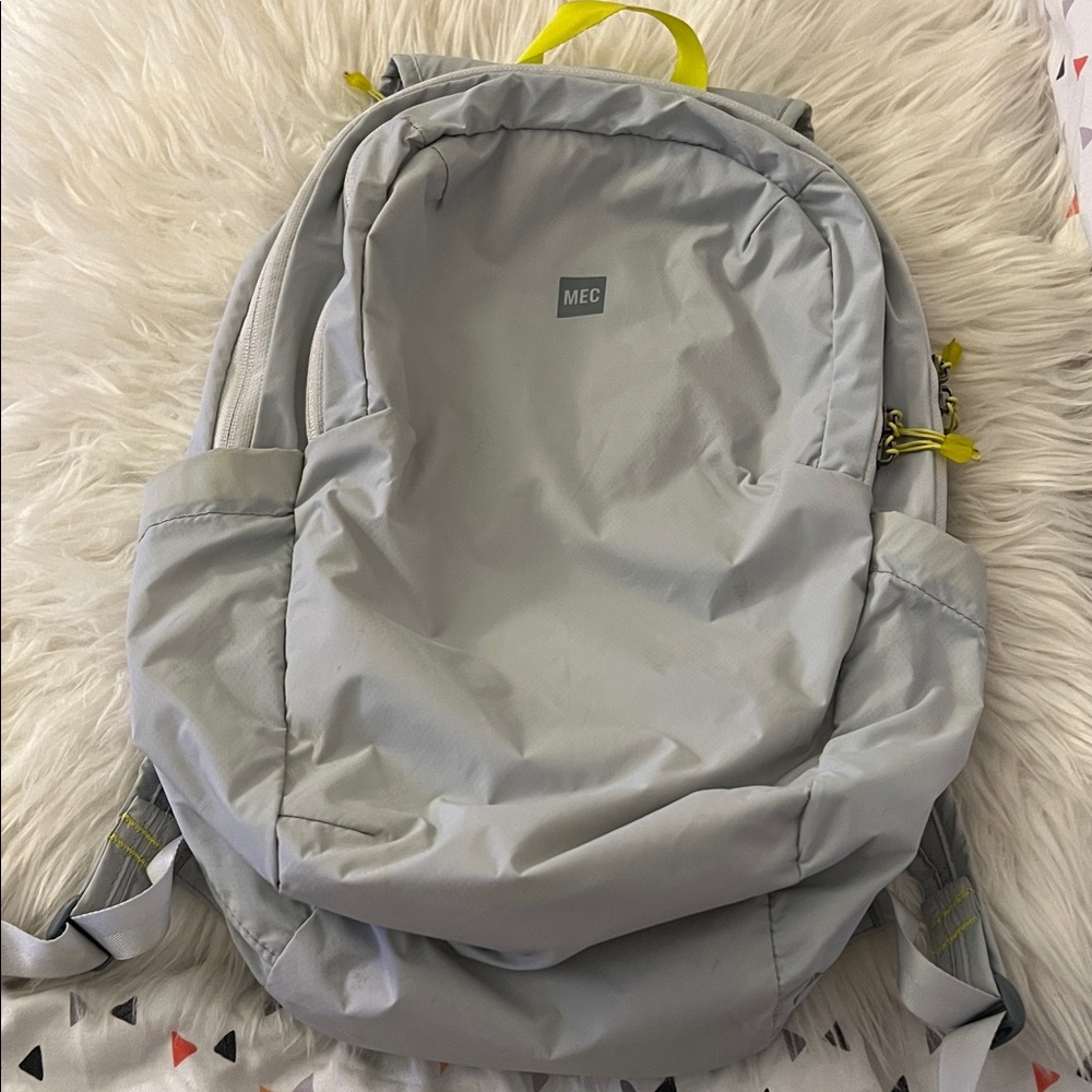 MEC Light Gray Backpack with Yellow Accents